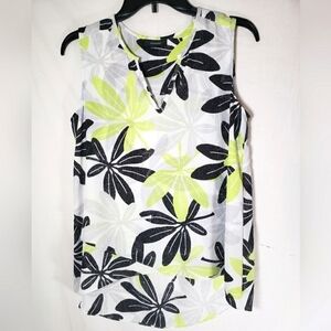 Alfani Yellow and Black Sleeveless Floral Blouse Sz PM